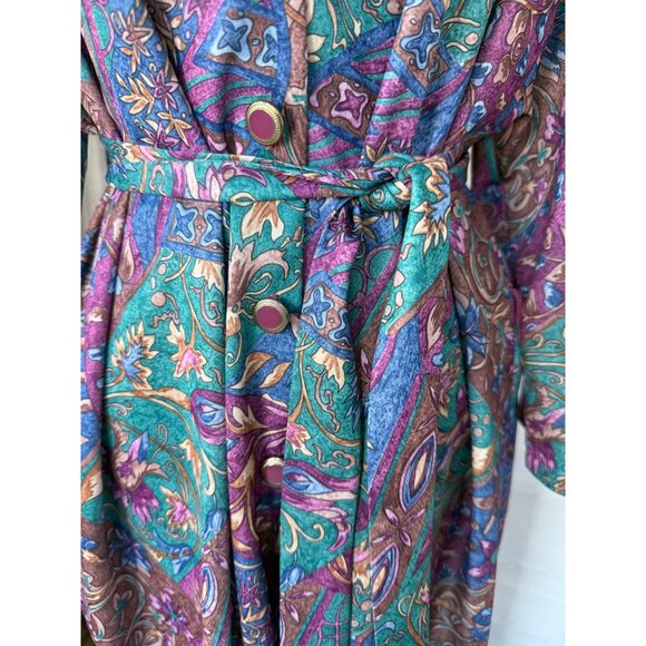 Vintage 70's Nancy II Blue Purple Floral Belted House Dress Sz 18 - Picture 10 of 14